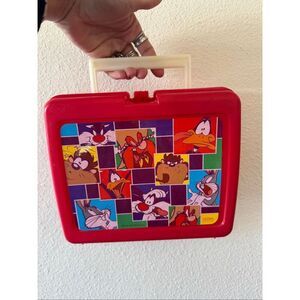 Looney Tunes red collage 1997 West plastic lunchbox  collectible nostalgic 90s l